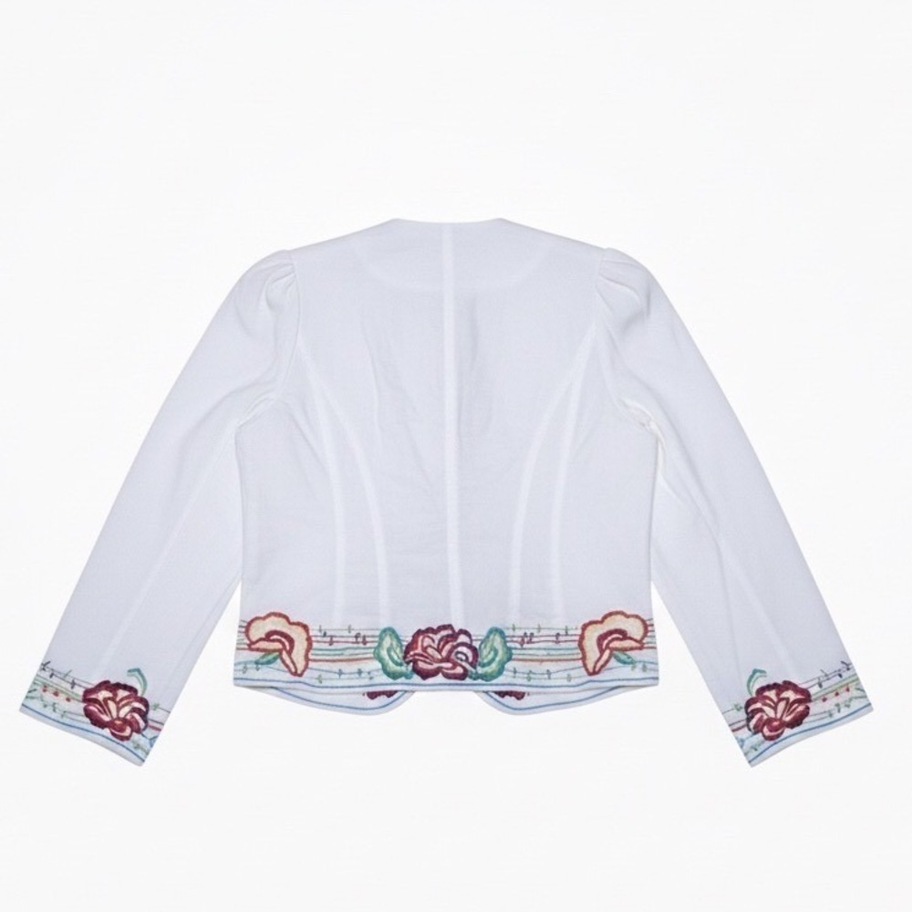 Casual Living Embroidered White Linen‎ Blend Jacket Blazer Womens M Floral - Picture 2 of 4